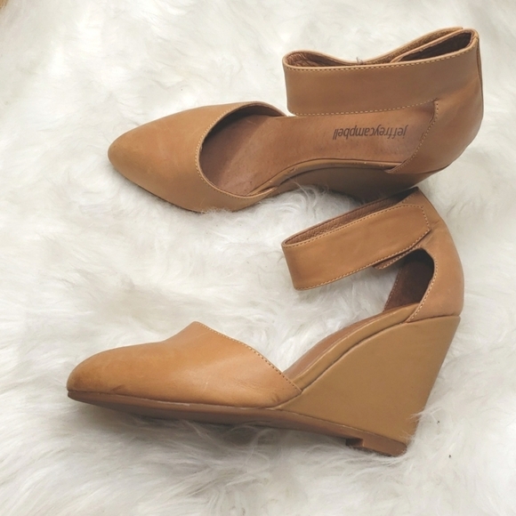 Jeffrey Campbell Tan Leather Wedge Sandals 6 Ankle strap - Picture 8 of 12